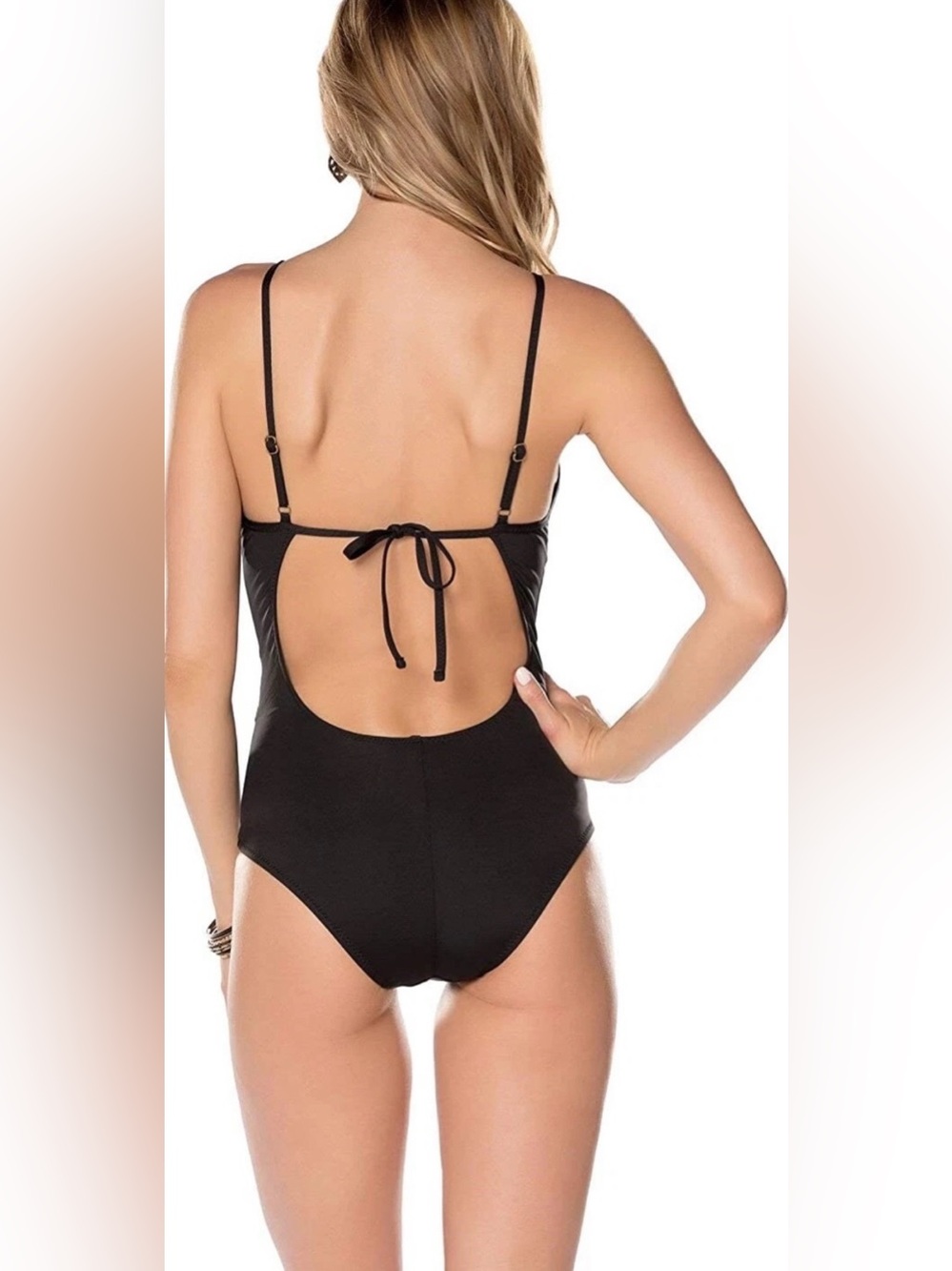 BECCA Siren Black Plunge One Piece Swimsuit with Detailed Cut Outs - Picture 11 of 11